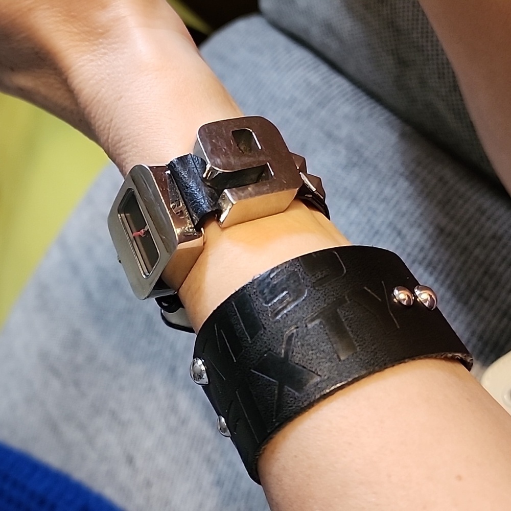 Duo Miss Sixty Watch And Studded Bracelet, Both Genuine Leather